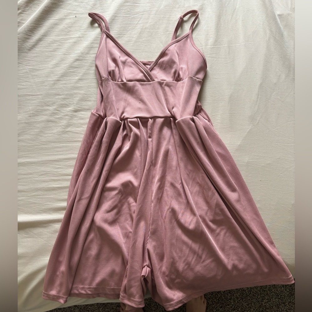 Cider solid v neck wide leg romper